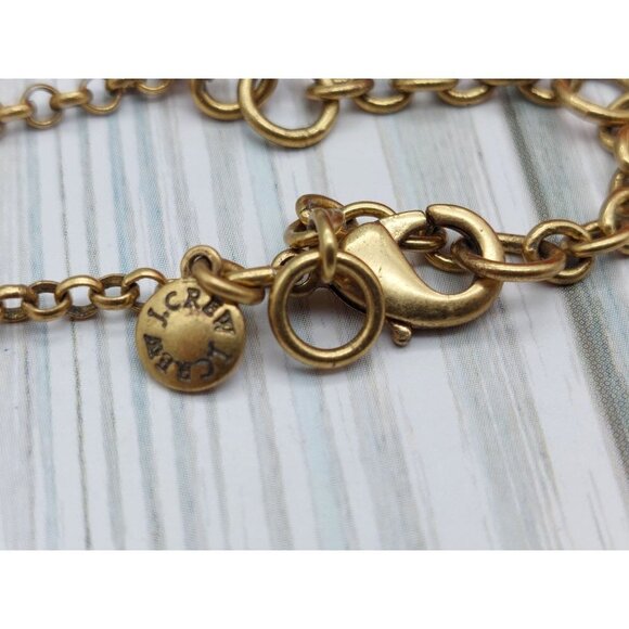 Long Gold Tone J. Crew Chevron Rhinestone Pendant Necklace 32" Rolo Chain - Picture 4 of 8